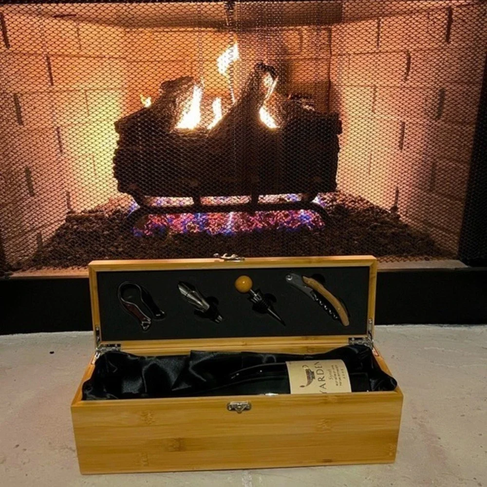 Bamboo Wine Gift Box with Accessories Wedding & Corp Gifting (Wine Not Included)